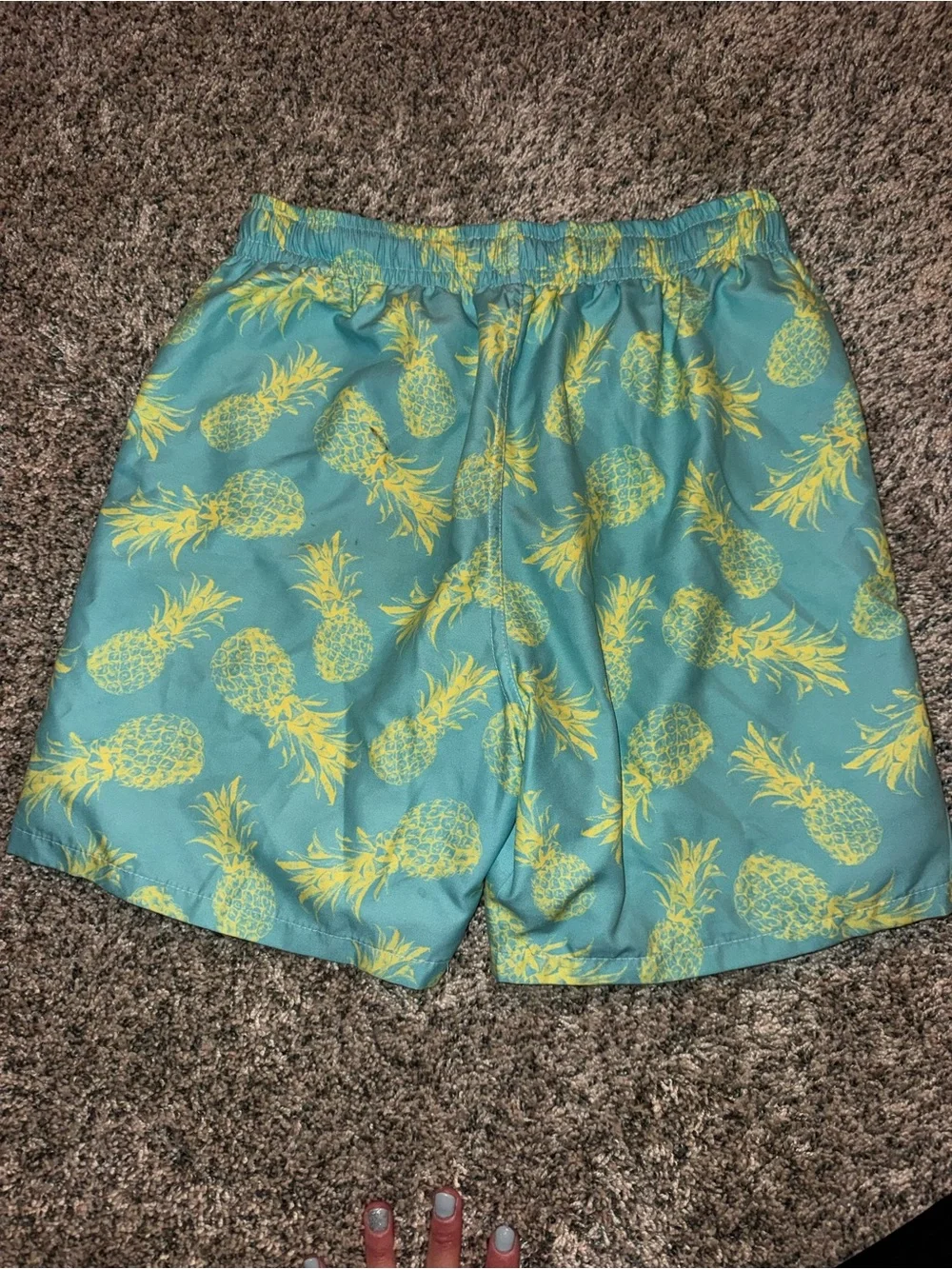 Boys size 10 Pineapple Print Swim Trunks - Teal & Yellow